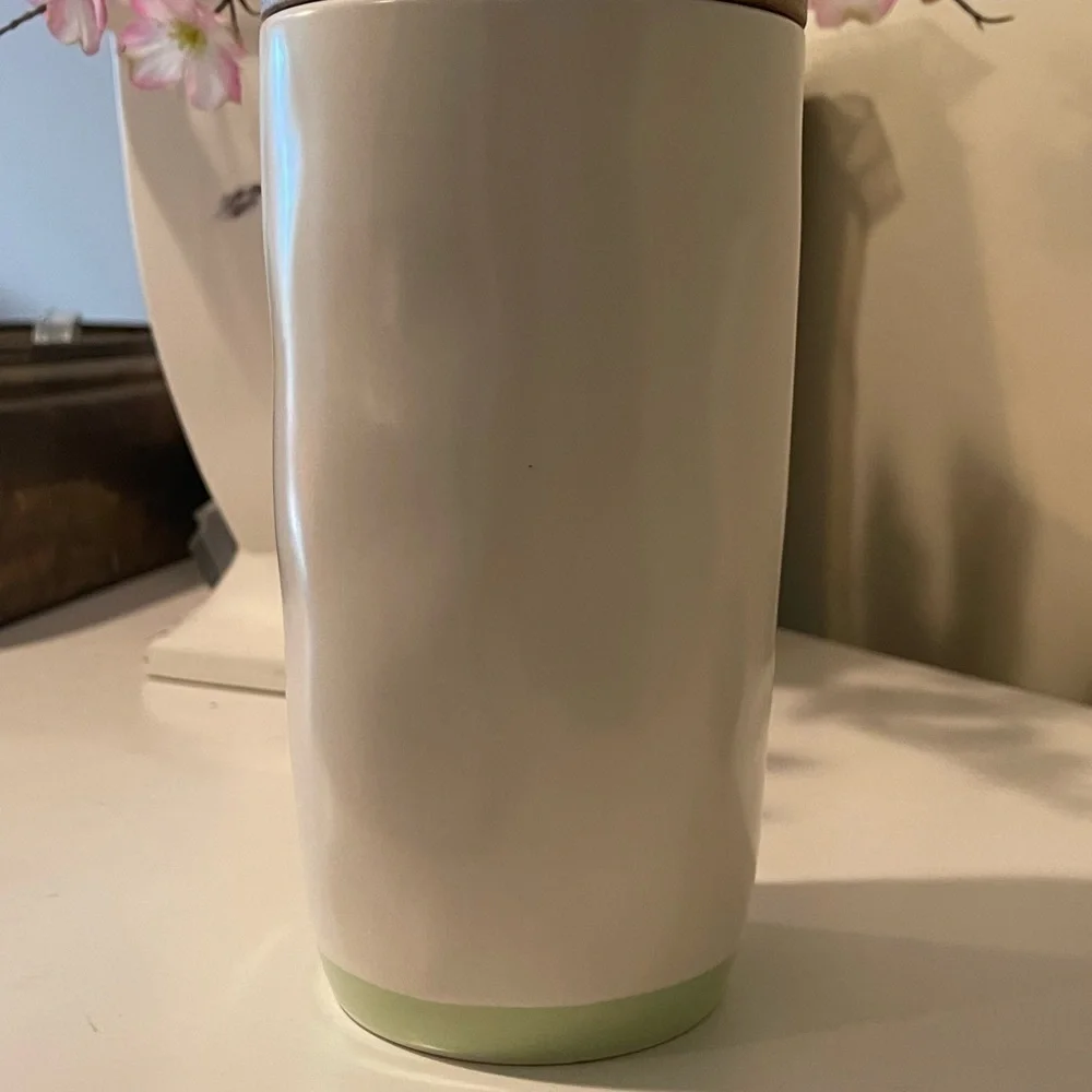 NWT, Rae Dunn, Ceramic Canister with wooden lid. “Hop Into Spring”